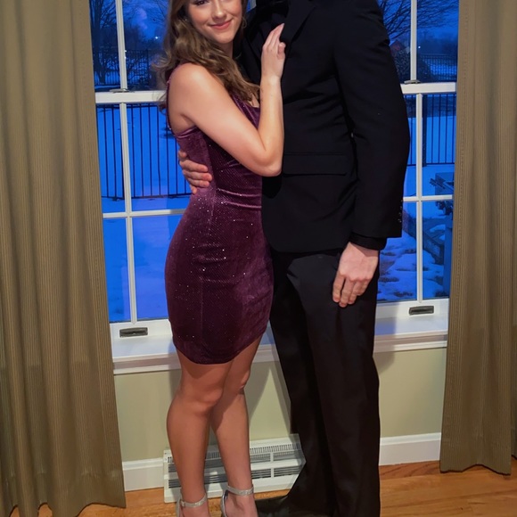 Purple Velvet Sparkly Small Mini Dress - Picture 4 of 5